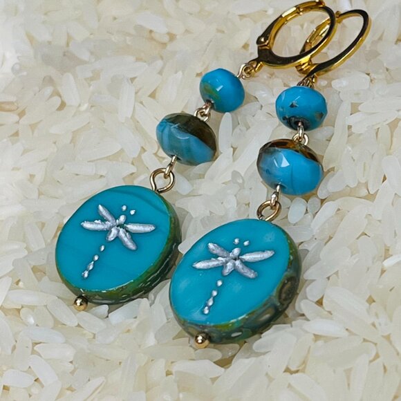 Artisan Jewelry - Nature-Inspired Dragon Fly Dangle Earrings - Artisan